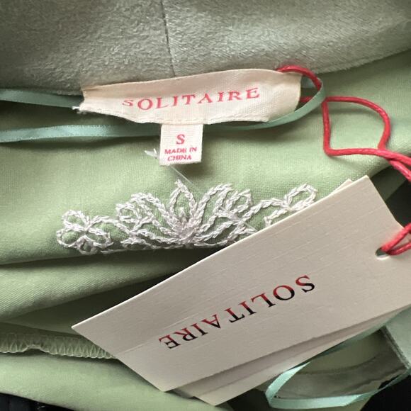 New Solitaire Green Embroidered Boho Faux Suede Open Front Long Coat Small E25 - Picture 8 of 8